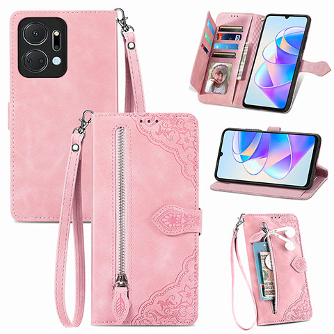 Coque Portefeuille Livre Cuir Etui Clapet S06D pour Huawei Honor X7a Rose