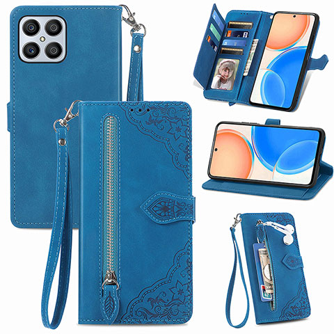 Coque Portefeuille Livre Cuir Etui Clapet S06D pour Huawei Honor X8 4G Bleu