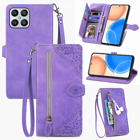 Coque Portefeuille Livre Cuir Etui Clapet S06D pour Huawei Honor X8 4G Violet