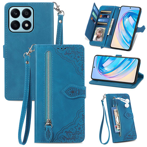 Coque Portefeuille Livre Cuir Etui Clapet S06D pour Huawei Honor X8a 4G Bleu