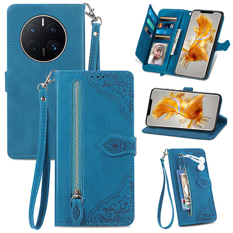 Coque Portefeuille Livre Cuir Etui Clapet S06D pour Huawei Mate 50 Pro Bleu