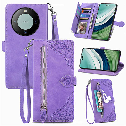 Coque Portefeuille Livre Cuir Etui Clapet S06D pour Huawei Mate 60 Pro Violet