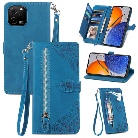 Coque Portefeuille Livre Cuir Etui Clapet S06D pour Huawei Nova Y61 Bleu