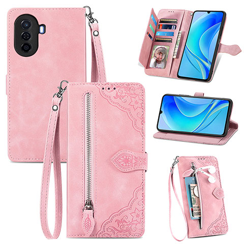 Coque Portefeuille Livre Cuir Etui Clapet S06D pour Huawei Nova Y70 Plus Rose