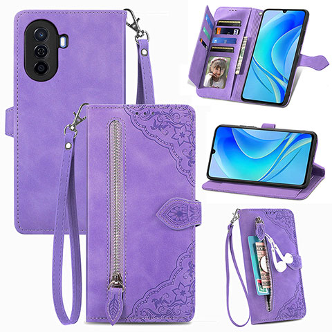 Coque Portefeuille Livre Cuir Etui Clapet S06D pour Huawei Nova Y70 Violet