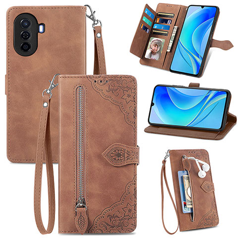 Coque Portefeuille Livre Cuir Etui Clapet S06D pour Huawei Nova Y71 Marron