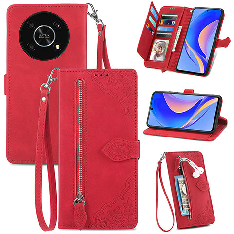 Coque Portefeuille Livre Cuir Etui Clapet S06D pour Huawei Nova Y90 Rouge