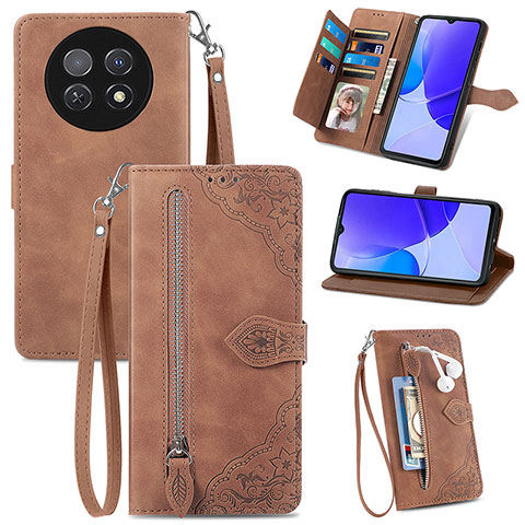 Coque Portefeuille Livre Cuir Etui Clapet S06D pour Huawei Nova Y91 Marron