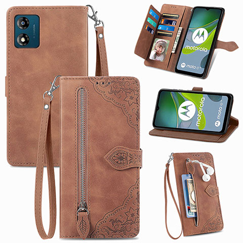 Coque Portefeuille Livre Cuir Etui Clapet S06D pour Motorola Moto E13 Marron