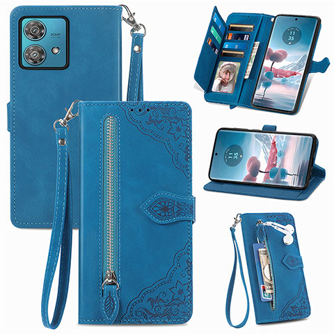 Coque Portefeuille Livre Cuir Etui Clapet S06D pour Motorola Moto Edge 40 Neo 5G Bleu