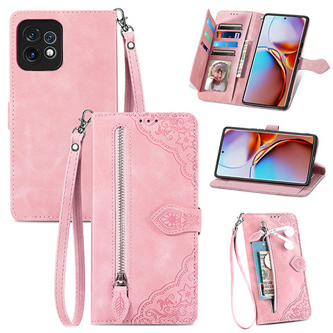 Coque Portefeuille Livre Cuir Etui Clapet S06D pour Motorola Moto Edge 40 Pro 5G Rose