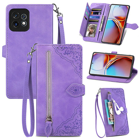 Coque Portefeuille Livre Cuir Etui Clapet S06D pour Motorola Moto Edge 40 Pro 5G Violet