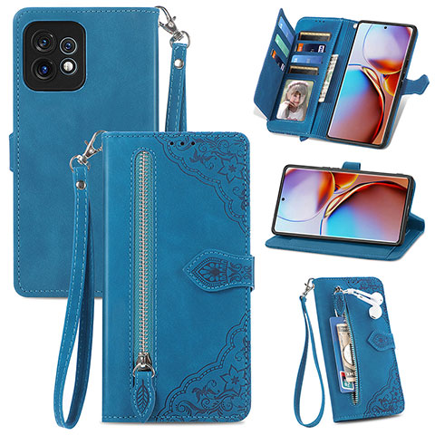 Coque Portefeuille Livre Cuir Etui Clapet S06D pour Motorola Moto Edge Plus (2023) 5G Bleu