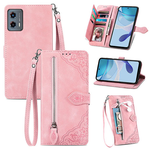 Coque Portefeuille Livre Cuir Etui Clapet S06D pour Motorola Moto G 5G (2023) Rose