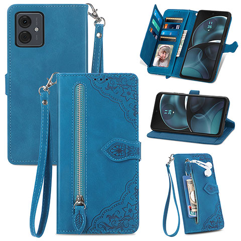 Coque Portefeuille Livre Cuir Etui Clapet S06D pour Motorola Moto G14 Bleu