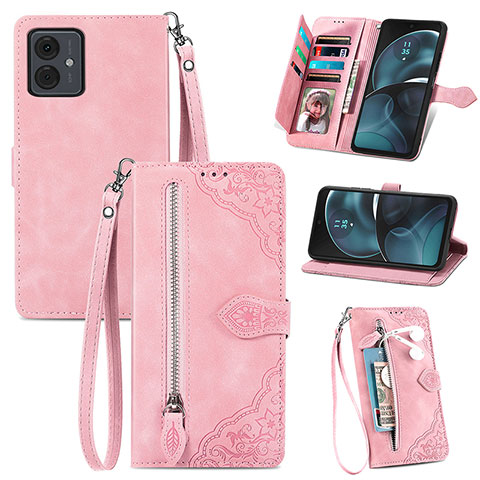 Coque Portefeuille Livre Cuir Etui Clapet S06D pour Motorola Moto G14 Rose