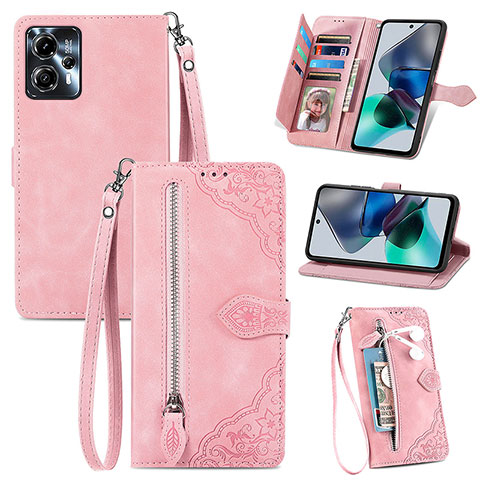 Coque Portefeuille Livre Cuir Etui Clapet S06D pour Motorola Moto G23 Rose