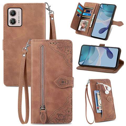 Coque Portefeuille Livre Cuir Etui Clapet S06D pour Motorola Moto G53 5G Marron