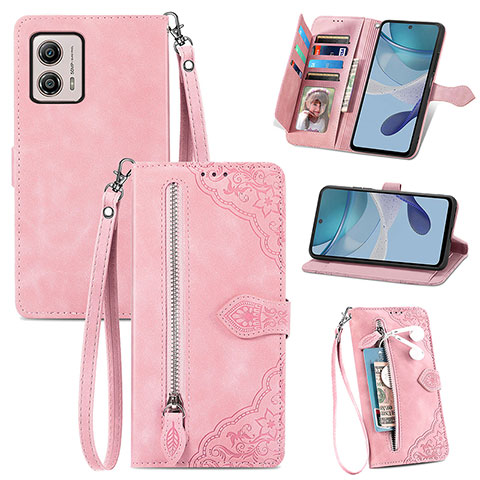 Coque Portefeuille Livre Cuir Etui Clapet S06D pour Motorola Moto G53j 5G Rose