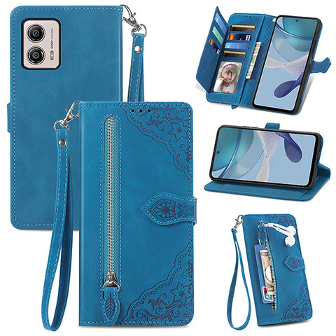 Coque Portefeuille Livre Cuir Etui Clapet S06D pour Motorola Moto G53y 5G Bleu