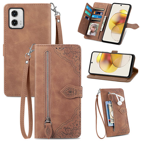 Coque Portefeuille Livre Cuir Etui Clapet S06D pour Motorola Moto G73 5G Marron