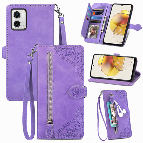 Coque Portefeuille Livre Cuir Etui Clapet S06D pour Motorola Moto G73 5G Violet