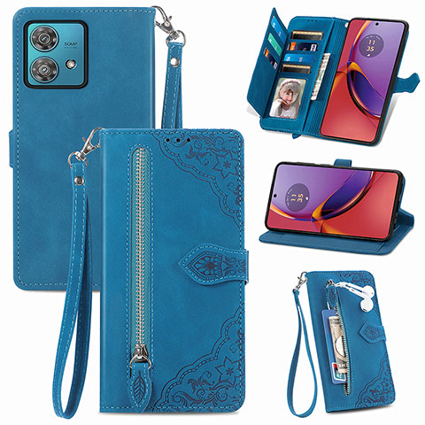 Coque Portefeuille Livre Cuir Etui Clapet S06D pour Motorola Moto G84 5G Bleu