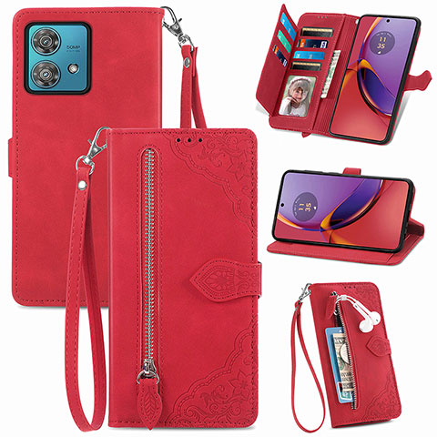 Coque Portefeuille Livre Cuir Etui Clapet S06D pour Motorola Moto G84 5G Rouge