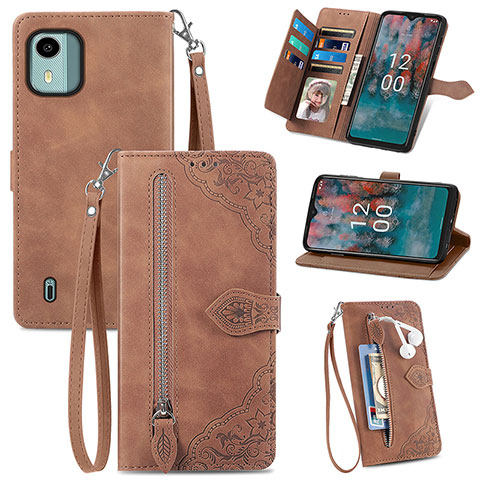 Coque Portefeuille Livre Cuir Etui Clapet S06D pour Nokia C12 Marron