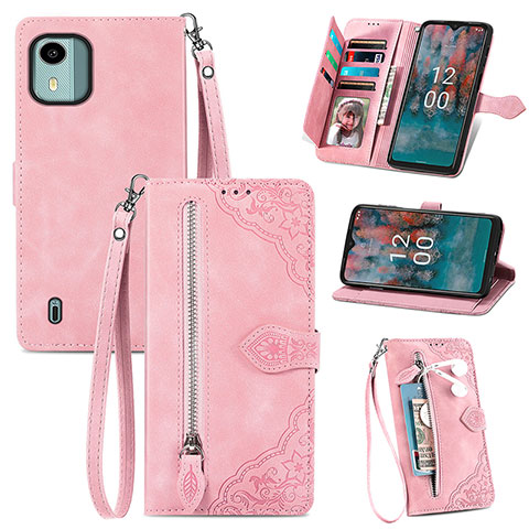 Coque Portefeuille Livre Cuir Etui Clapet S06D pour Nokia C12 Plus Rose