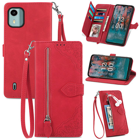 Coque Portefeuille Livre Cuir Etui Clapet S06D pour Nokia C12 Plus Rouge