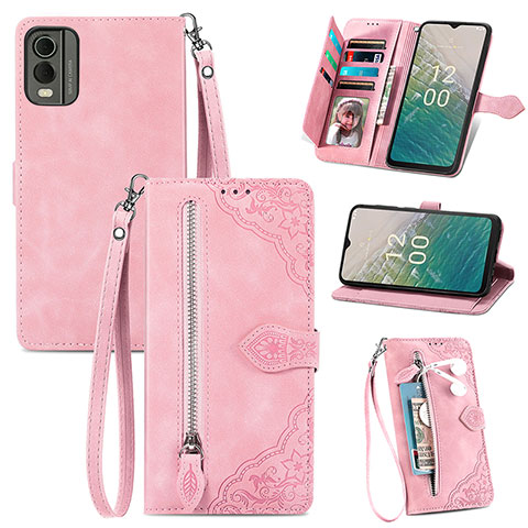 Coque Portefeuille Livre Cuir Etui Clapet S06D pour Nokia C210 Rose