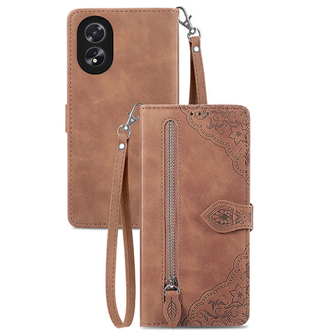 Coque Portefeuille Livre Cuir Etui Clapet S06D pour Oppo A18 Marron