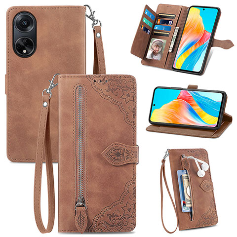 Coque Portefeuille Livre Cuir Etui Clapet S06D pour Oppo A98 5G Marron