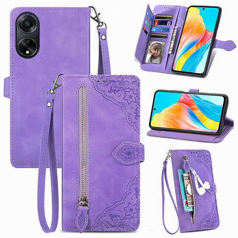 Coque Portefeuille Livre Cuir Etui Clapet S06D pour Oppo A98 5G Violet