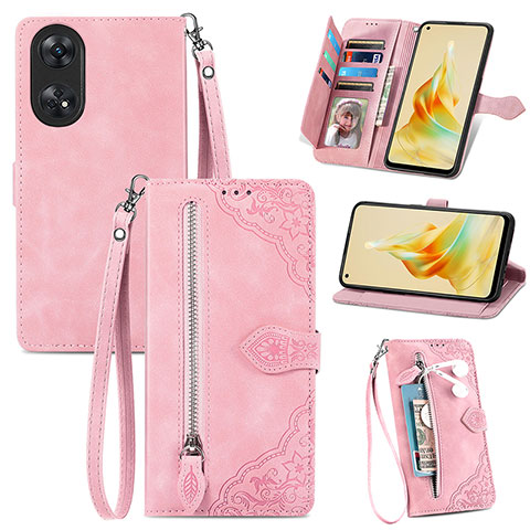 Coque Portefeuille Livre Cuir Etui Clapet S06D pour Oppo Reno8 T 4G Rose