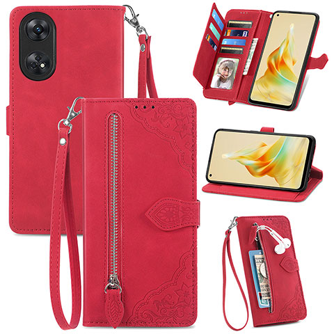 Coque Portefeuille Livre Cuir Etui Clapet S06D pour Oppo Reno8 T 4G Rouge