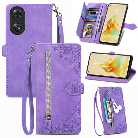 Coque Portefeuille Livre Cuir Etui Clapet S06D pour Oppo Reno8 T 4G Violet