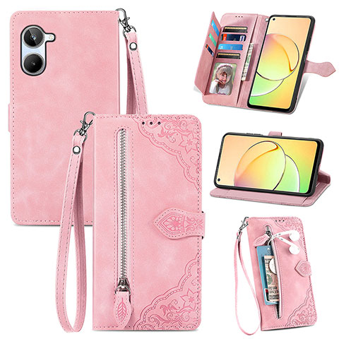 Coque Portefeuille Livre Cuir Etui Clapet S06D pour Realme 10 4G Rose