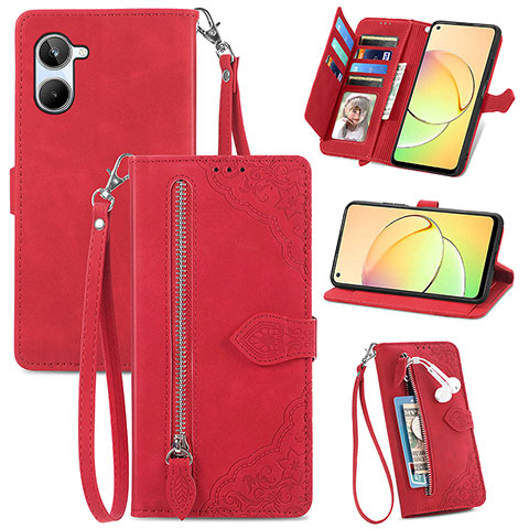 Coque Portefeuille Livre Cuir Etui Clapet S06D pour Realme 10 4G Rouge