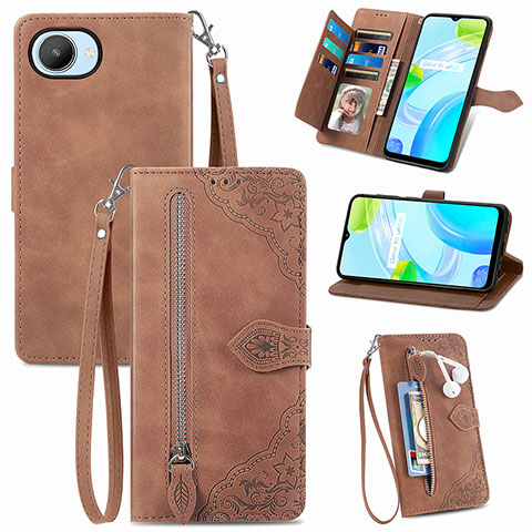 Coque Portefeuille Livre Cuir Etui Clapet S06D pour Realme C30s Marron