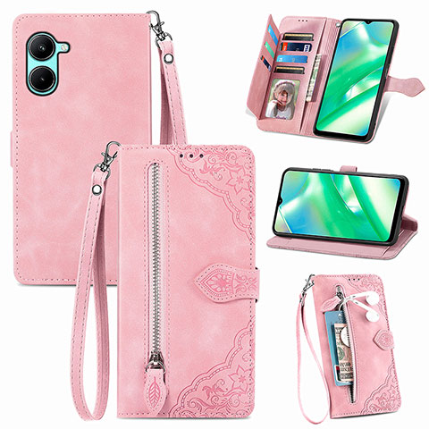 Coque Portefeuille Livre Cuir Etui Clapet S06D pour Realme C33 (2023) Rose