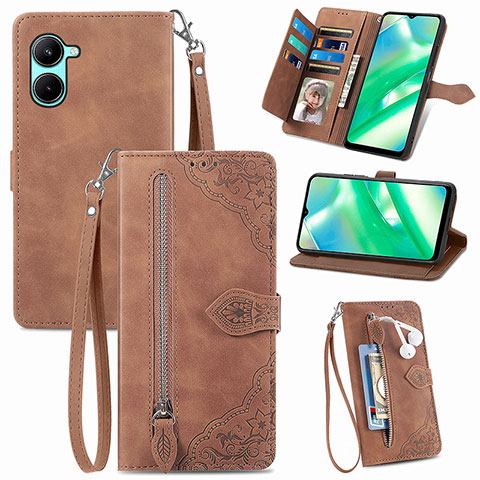 Coque Portefeuille Livre Cuir Etui Clapet S06D pour Realme C33 Marron