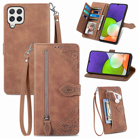 Coque Portefeuille Livre Cuir Etui Clapet S06D pour Samsung Galaxy A22 4G Marron