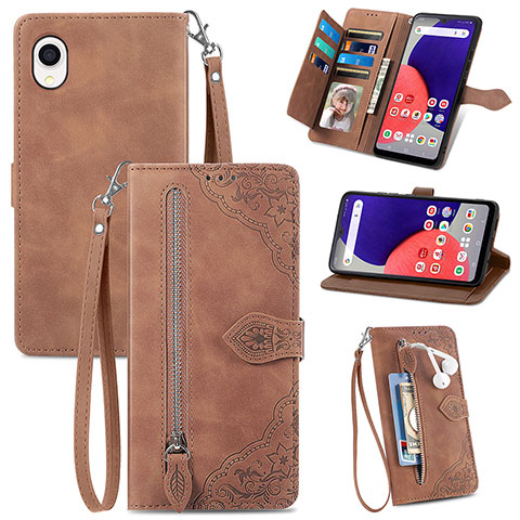 Coque Portefeuille Livre Cuir Etui Clapet S06D pour Samsung Galaxy A22 5G SC-56B Marron