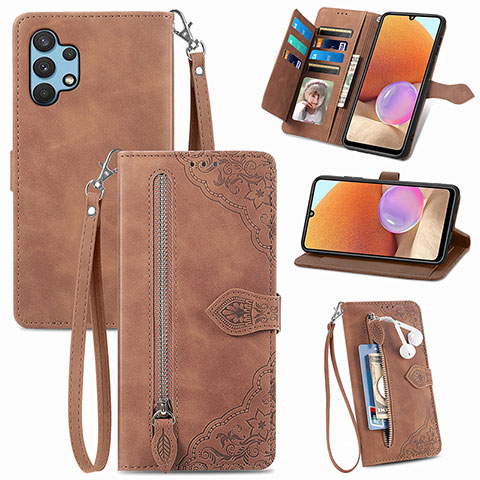 Coque Portefeuille Livre Cuir Etui Clapet S06D pour Samsung Galaxy A32 4G Marron