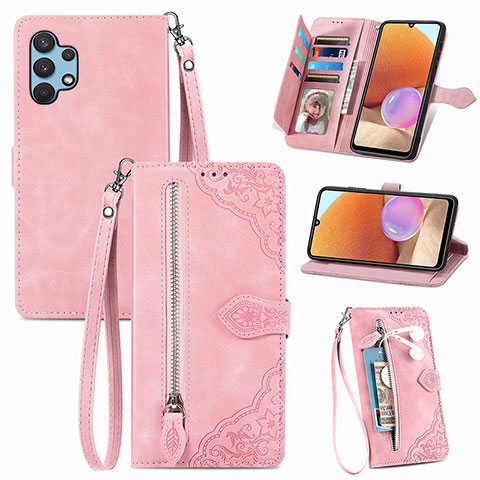 Coque Portefeuille Livre Cuir Etui Clapet S06D pour Samsung Galaxy A32 4G Rose