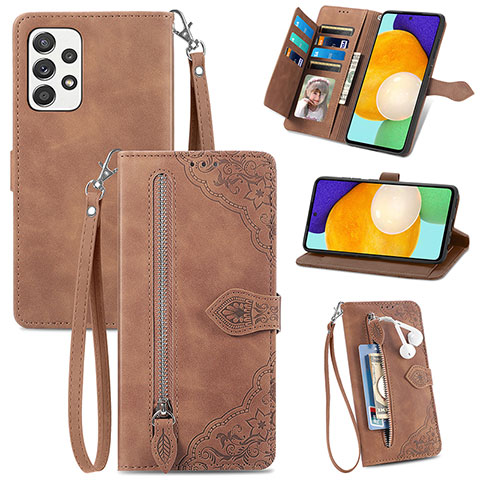 Coque Portefeuille Livre Cuir Etui Clapet S06D pour Samsung Galaxy A52 4G Marron