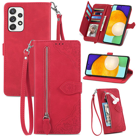 Coque Portefeuille Livre Cuir Etui Clapet S06D pour Samsung Galaxy A52 4G Rouge