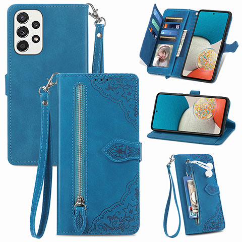 Coque Portefeuille Livre Cuir Etui Clapet S06D pour Samsung Galaxy A53 5G Bleu